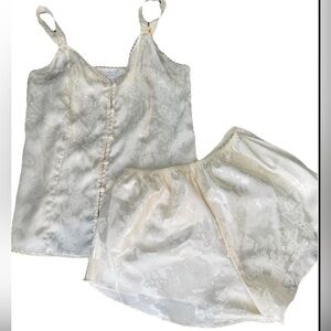 Vtg Erika Taylor NWT Intimate Lingerie Satin Cami Short Set Pajama Romance Cream